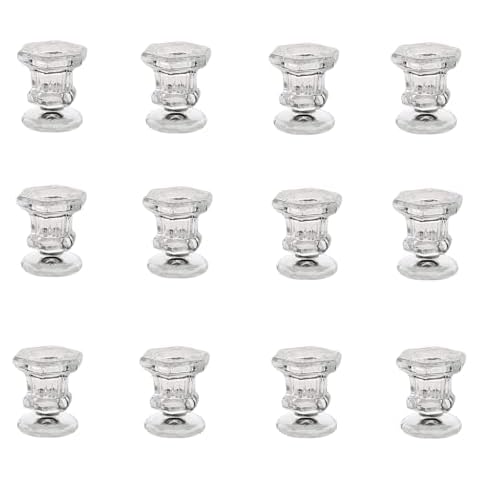 TABIAN Clear Glass Candlestick Holders 12 pcs Set Crystal Taper Candle Holders Vintage Home Decor Wedding Decor Christmas Decoration, Bedroom Decoration Cover