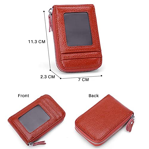Credit Card Holder,Cowhide Leather Wallets Business Card Holder Credit Card Protector Case 9 Cards Slots Zipper Card Cases Holder for Women Men,Brown3