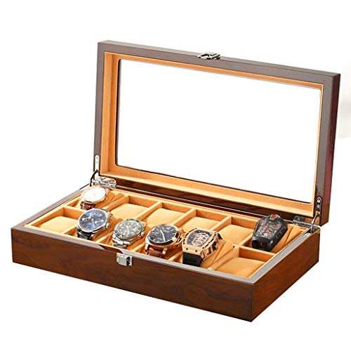 Preisvergleich Produktbild Aufbewahrung 6 Uhr Box Holz Schmuck Aufbewahrungsbox Betrachtungs-Sammelbox Haushalt Uhranzeigenbehälter Karton Geschenk (Color : Brown, Size : 40 * 33 * 12cm)