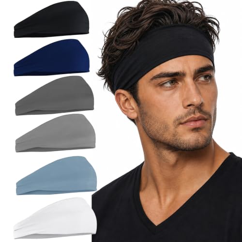 Image of Headbands for Men 6PCS, Summer-Exclusive Lightweight Hair Men Head Bands | Sweatbands head bands for Men's hair, Soft Running Headband for Men, Non Slip Headband for Working Out, Travel, Cycling
