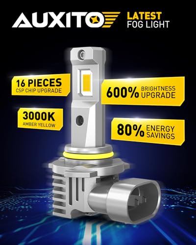 Image of AUXITO H10 9140 9145 LED Fog Light Bulbs, 3000K Amber Yellow Light, 600% Super Brightness, Fanless Mini Size Fog Lights Replacement for Cars, Play and Plug (Pack of 2)