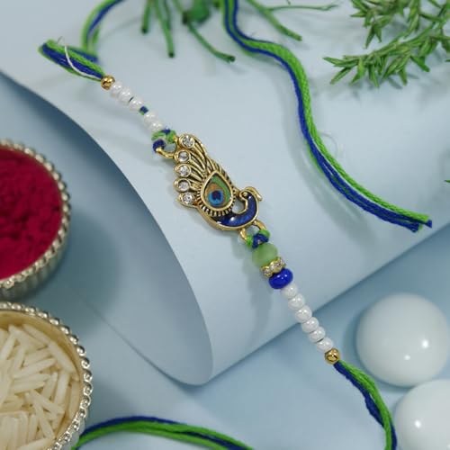 Image of I Jewels Design Rakhi With Roli Chawal & Rakshabandhan Card For Bro /Brother /Bhai