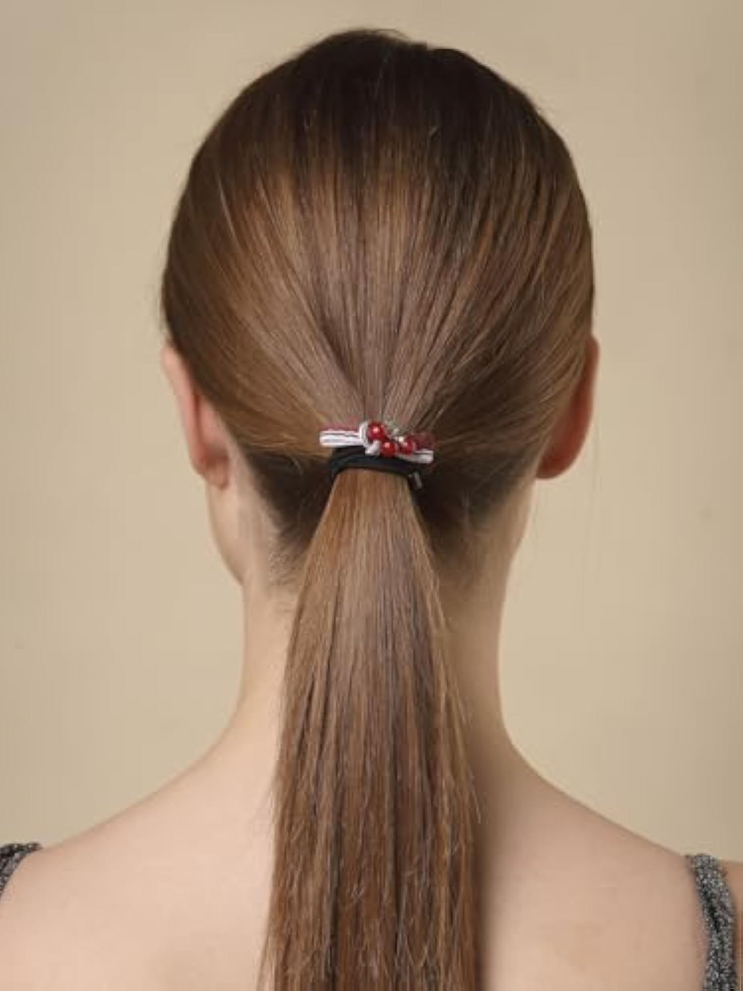 Set of 4 Bow Detail Beaded Ponytail Holders for Girls
