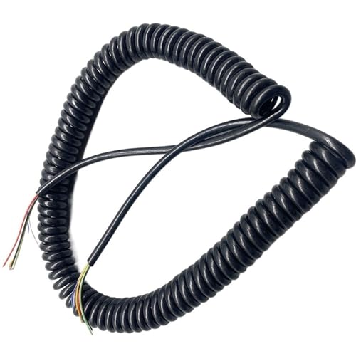 SXPXP Cable Espiral de Alambre telescópico, Cable alimentación Extensible 6 núcleos 24 AWG, Enrollado con Resorte, Negro(Stretch 2.5 Meter)
