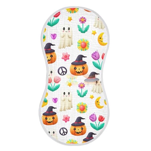 Muslin Burp Cloth for Baby 2PCS Halloween Floral Pumpkins Ghosts Super Absorbent Burping Cloths, Bibs for Newborn Boys Girls2