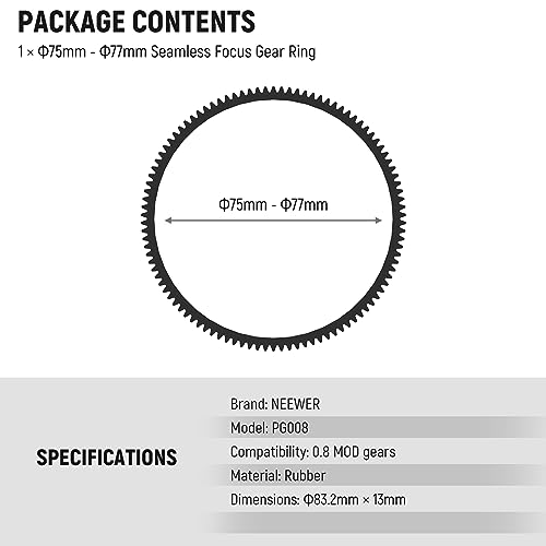 NEEWER PG008 Seamless Follow Focus Gear Ring 0.8 MOD for ø75-77mm Lens, Compatible with SmallRig Compatible with Tilta NEEWER Follow Focus for Canon Sony Nikon Fujifilm Panasonic Sigma Lens