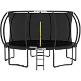 JUMPZYLLA Trampoline Outdoor 8FT 10FT 12FT 14FT 15FT 16FT with Enclosure and Ladder, ASTM Approved Recreational Trampoline for Kids and Adults, Anti-Rust Coated Frame (Black, 16FT)