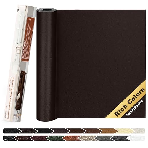 KING MOUNTAIN Leather Repair Patch, 12 x 60 Inches Self-Adhesive Repair Tape for Damaged Furniture, Sofa Seating, Car Seats, Goods (Fine Grained Dark Brown)