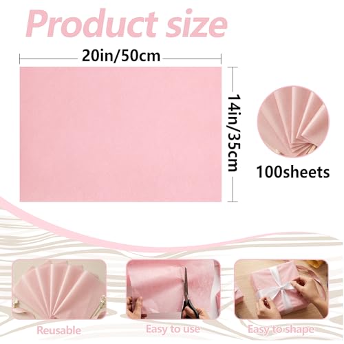 Image of Bobobag 100 Sheets Pink Tissue Paper 20 inchX14 inch Tissue Paper for Gift Bags, Gift Wrapping Tissue, Christmas Tissue Paper Anniversary Holiday Decoration Arts Craft