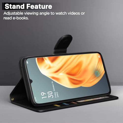 Image of Pikkme Flip Cover Leather Finish | Inside TPU with Card Pockets | Wallet Stand and Shock Proof | Complete Protection Flip Case for Oppo F15(Black)