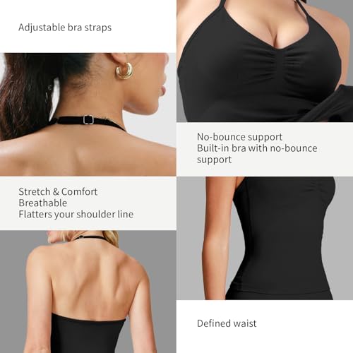 Workout Impact Longline Strappy Tank Tops for Women with Built in Bra Sleeveless Gym Seamless Backless with Adjustable Strap2