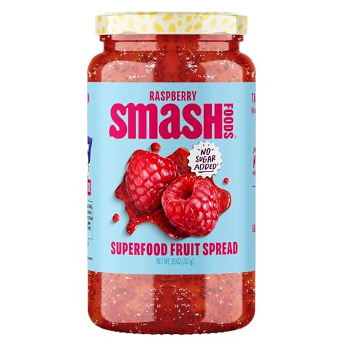 Smash Food Raspberry Spread Jam, 26 oz Jar, No Sugar Added, Naturally Sweetened with Dates, Superfood Chia Seed Fruit Spread, 60% Less Sugar, Non-GMO, Vegan, Kosher, 1 Jar jam
