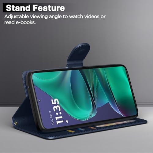 Image of Pikkme Flip Cover for Motorola Moto Edge 60 Stylus 5G Leather Finish | Inside TPU with Card Pockets | Wallet Stand and Shock Proof | Complete Protection Flip Case(Blue)