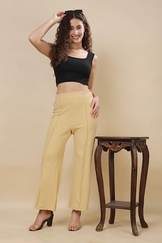 Image of Women's Polycotton Comfort Fit Straight Trousers - Lightweight, Flexible & Skin-Friendly Pants for Work, Travel & Casual Style