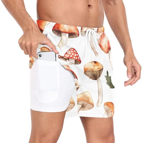 xigua Autumn Mushrooms Mens Swim Trunks with Liner, 5 inch Quick Dry Mens Boardshorts for Beach2