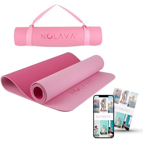 Nolava Designs TPE Eco Friendly Yoga Mat - Dual Layer Non Slip Pink - 1/4 Inch Thick, 24 Inch Wide, 72 Inch Long - Includes Strap - Cute Yoga Matt for Women - Large Exercise Mat for Home work out Cover