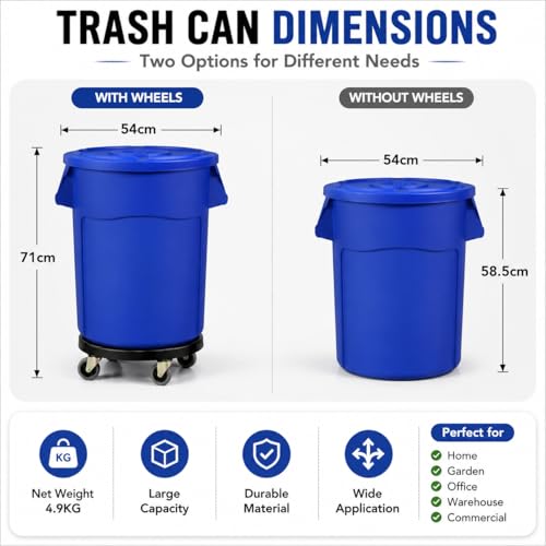 Image of 20 Gallon Outdoor Trash Can with Lid and Wheels, 1 Pack-Blue