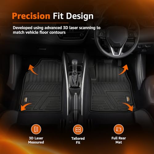 Image of Amazon Basics 5D Custom Fit Car Floor Mats for Kia Seltos | Odor Free Virgin Polymer | All Weather Waterproof Protection | Edge to Edge Coverage | 3 Piece Set