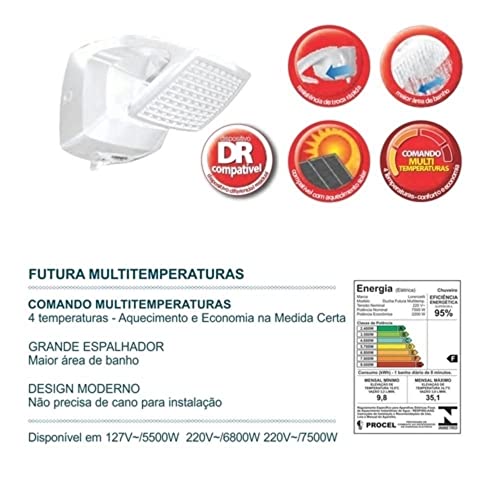 Ducha Futura Multitemperaturas 127V, 5500W, Lorenzetti 7531280, Branco