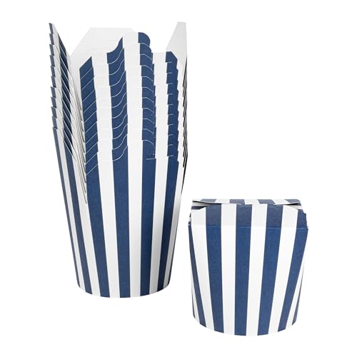 Bio Tek 4 x 3.4 x 3.7 Inch Food Containers, 50 Noodle Takeaway Boxes - Disposable, Striped, Blue And White Paper 26 Ounce Take Out Boxes, Round, For Hot Or Cold Foods - Restaurantware by Restaurantware - Used condition - US$41.83