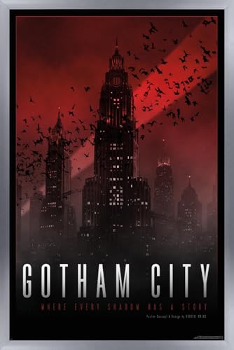 Trends International DC Batman (Comic) - Gotham City Shadow Wall Poster, 22.4L x 14.7W, Silver Framed Version