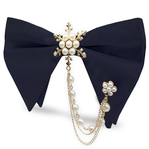 Image of Oversized Bow Ties for Men, Adjustable Bow Tie Pre-tied Bowties Pearl Decoration Bowtie for Tuxedo Wedding Party Prom