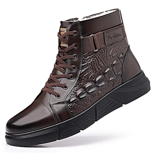 Image of Myallfeet Men's Classic Italian High Top pattern Chukka Boots Fashionable Side Zipper Insulation And Anti Slip Wool Boots Premium Business Ankle Boots