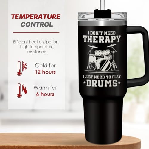 Image of SANDJEST Drummer Gifts for Men, 40oz Stainless Steel Insulated Coffee Tumbler with Lid & Straw, Travel Mug Cup Gift for Drummers, Christmas Birthday
