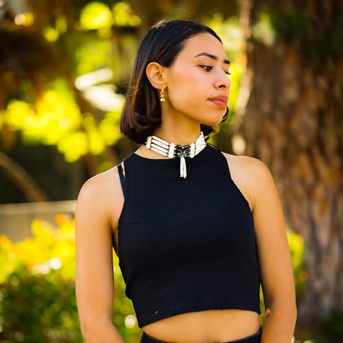 outROAR Gear American Indian Style Bone Choker Necklace, 4 Row Two-Tone Carved Traditional Hairpipe Beads, Unisex Adjustable2