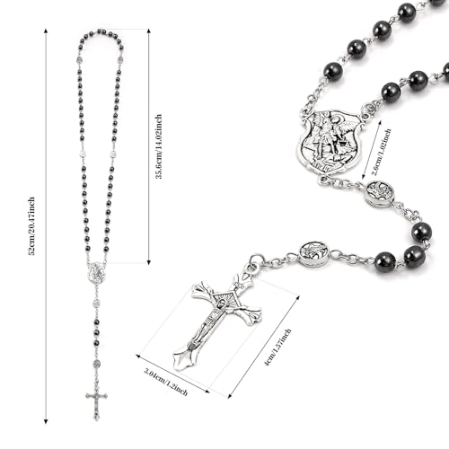 Saint Michael Necklace for Men Women,St Michael The Archangel Pendant for Religious Gifts,Catholic Black Rosary Beads First Confirmation Gifts for Teenage Boys,Rosarios Catolicos Para Hombre Mujer2
