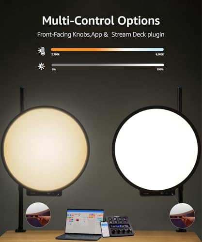 Image of amaran Verge Max LED Video Light,60W Bi-Color 22in Circular Edge-lit Panel Light,APP Control with Desk Clamp Stand Dimmable Desk Light for Home Office, Gaming, Podcast, Live Streaming (Charcoal)