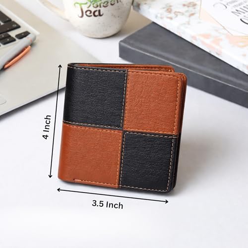 Image of VEMILIO Vegan Leather Wallet for Men & Women | 6 Card Slots | ID Window | Coin Pocket | 2 Hidden & 2 Currency Compartments | Durable Slim Bifold Purse (Dual Tone)