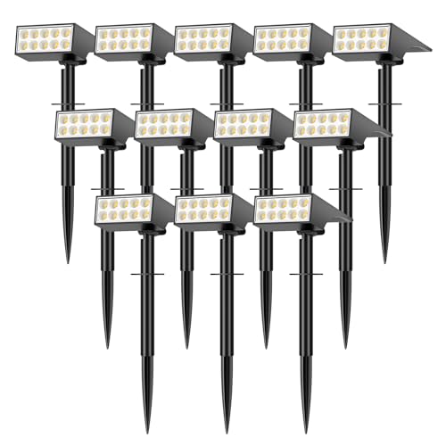 WENATY Solar Lights Outdoor Waterproof IP65, [12 Pack/4 Modes] Spot Solar Light for Outside, Dusk to Dawn LED Solar Powered Yard Garden Landscape Lighting Spotlights for Path Patio Walkway, Warm White