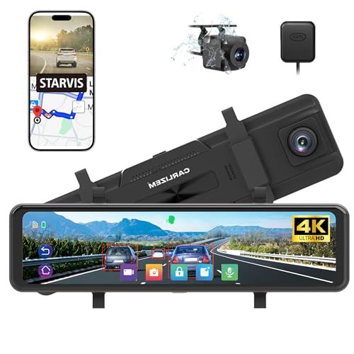 Carlizem 4K Sony STRAVIS Rear View 12' Mirror Dash Cam for Car Front and Rear with GPS, ADAS, BSD, Touchscreen, 5.8GHz WiFi, Voice Control, G-Sensor,...