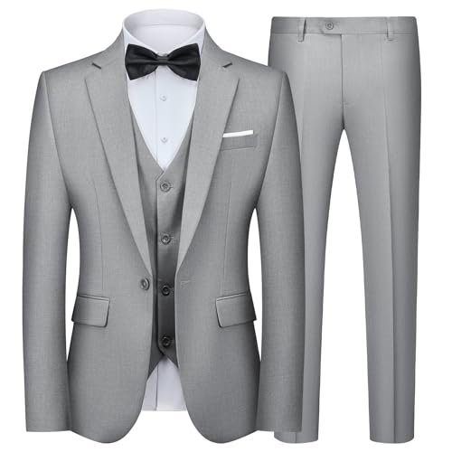 Autsel Fatos para homem de 3 peças slim fit elegantes negócio casamento fato lazer coletes calças, Cinza claro, XL