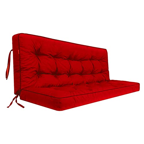 rlosqvee Outside Benches Cushion with Backrest, Thicken Waterproof Swing Cushions 2/3 Seater Replacement, Porch Swing Cushions Outdoor (Red, 55"x40")