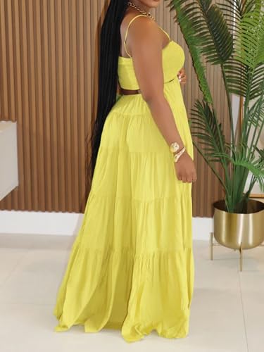 Image of WXN Womens Spaghetti Strap Sundress Casual Summer Long Maxi Dress Smocked A Line Swing Cocktail Party Vacation Dresses