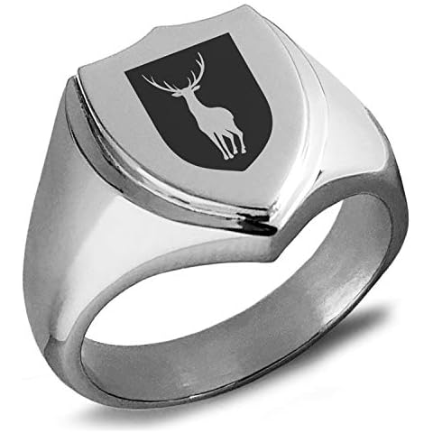 Tioneer Stainless Steel Stag Purity Coat of Arms Shield Biker Style Polished Ring, Size 10 Cover