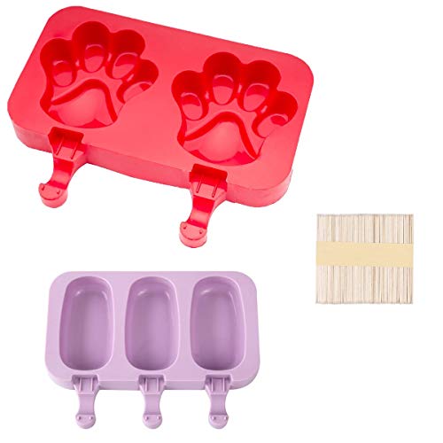 Silicone Ice Pop Molds, Popsicles Moulds Pop of 2 Packs, BPA Free Ice Cream Lollies Makers with 70 Sticks, Food Grade DIY Frozen Dessert Ice Cream Moulds for Children(Purple+red) Silicone Ice Pop Molds, Popsicles Moulds Pop of 2 Packs, BPA Free Ice Cream Lollies Makers with 70 Sticks, Food Grade DIY Frozen Dessert Ice Cream Moulds for Children(Purple+red)