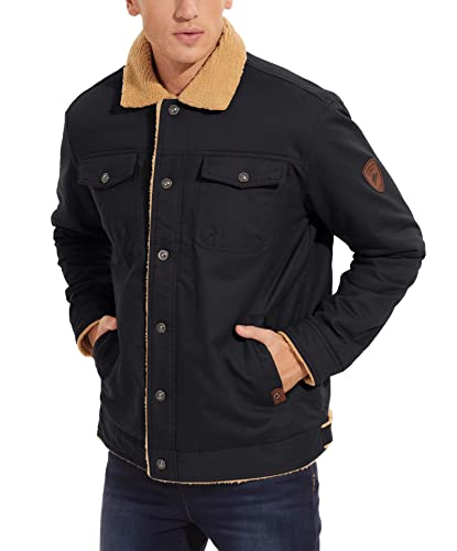 MAGNIVIT Men's Trucker Jacket Winter Thicken Coat Warm Fur Collar Cargo Jacket Black MAGNIVIT Men's Trucker Jacket Winter Thicken Coat Warm Fur Collar Cargo Jacket Black