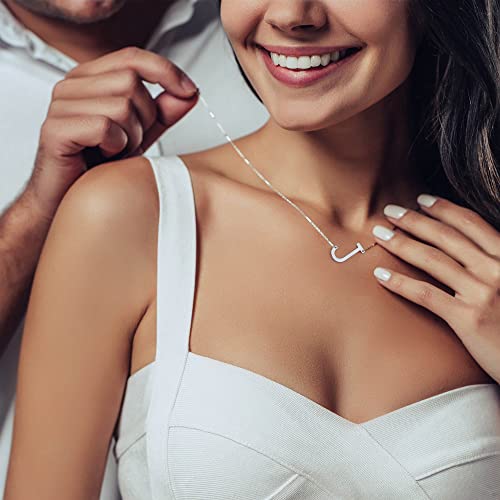 S925 Sterling Silver Sideways Initial Necklaces for Women, Dainty Hypoallergenic Sterling Silver Letter A-Z Pendant Necklace Silver Sideways Initial Letter Necklace for Women Girls Jewelry Gifts4