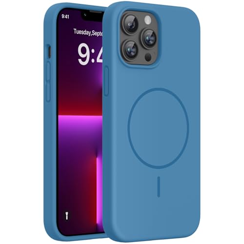 Image of Miracase Magnetic for iPhone 13 Pro Max Case, [Soft Anti-Scratch Microfiber Lining], Compatible with MagSafe, Liquid Silicone Shockproof Drop Protection Phone Case for 13 Pro Max, Capri Blue