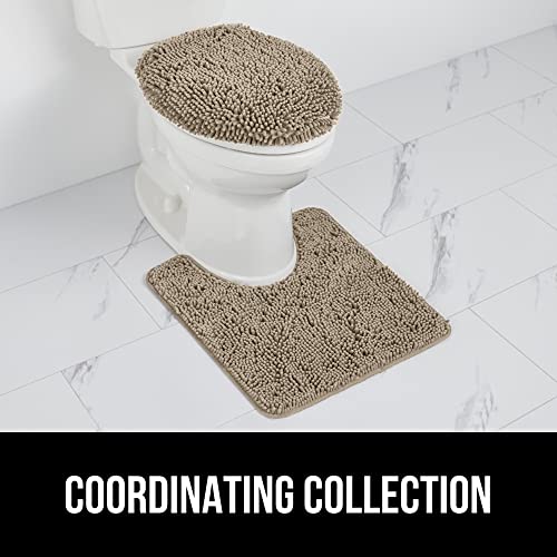 Image of Gorilla Grip Shag Chenille Bathroom Toilet Lid Cover, 19.5 x 18.5 Inches Large Size, Machine Washable, Ultra Soft Plush Fabric Covers, Fits Most Size Toilet Lids for Bathroom, Beige