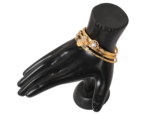 Image of Touchstone Indian Bollywood Handcrafted Engraved Etched Floral Round Rhinestones Cubic Zirconia CZ Designer Jewelry Openable Elegant Gold Plated Bracelets Combos for Women