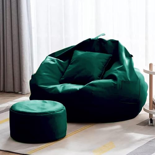 Image of Gold 3XL Bean Bag Combo with Footstool & Cushion | Faux Leather Teardrop Bean Bag for Adults & Teens | Pre-Filled with Beans | Home, Bedroom, Living Room, Office (3XL - Miltary Green)