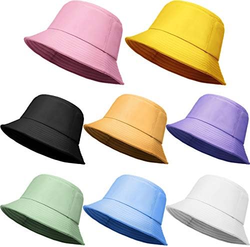 Geyoga 8 Pack Cotton Bucket Hat Foldable Packable Fishing Hat Beach Cap for Kids Teen Girls Women Men (Rich Colors)