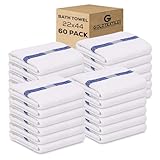 GOLD TEXTILES Bulk Bath Towels White (22x44 Inches) Economy Grade Light Weight Easycare (60 - Blue Stripe)
