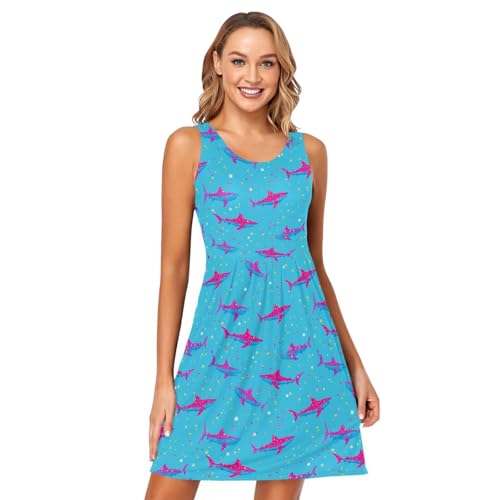 Image of ALAZA Women's Summer Dress Sun Dress Sleeveless with Pockets