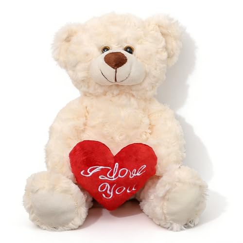 CLKDPNO Animal de Peluche Oso, 30cm Bear de Plush con Corazón Rojo, Pequeño Almohadas de Peluche de Oso Adecuado día de San Valentín, Navidad, Regalos de Cumpleaños