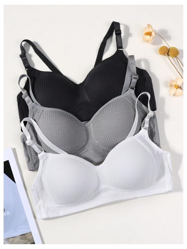 OYOANGLE Girl's 3 Pack Ribbed Training Bras Breathable Comfy Padded Bra with Adjustable Straps4